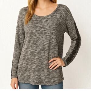 2/$30 NWT Verve Ami Lace-Up Long Sleeve Sweater Gray Spacedye Heather Size M